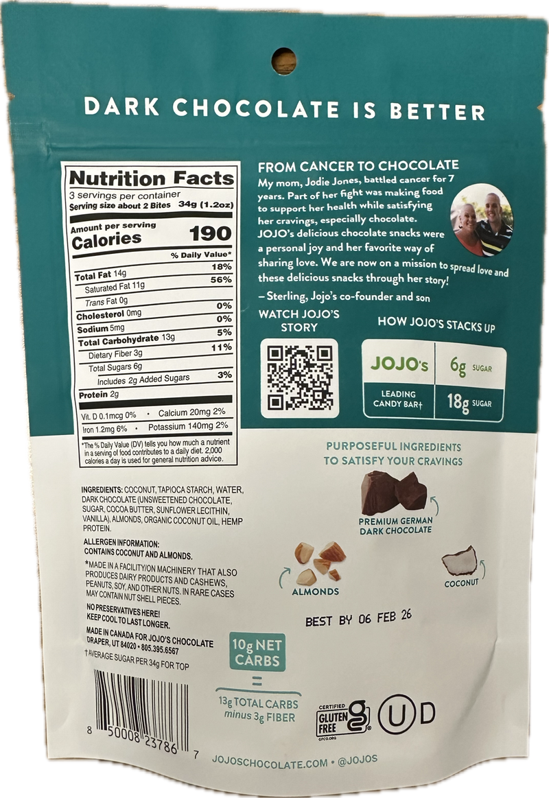 JoJo's Dark Chocolate Bites + Plant Based Protein, 3.6 oz