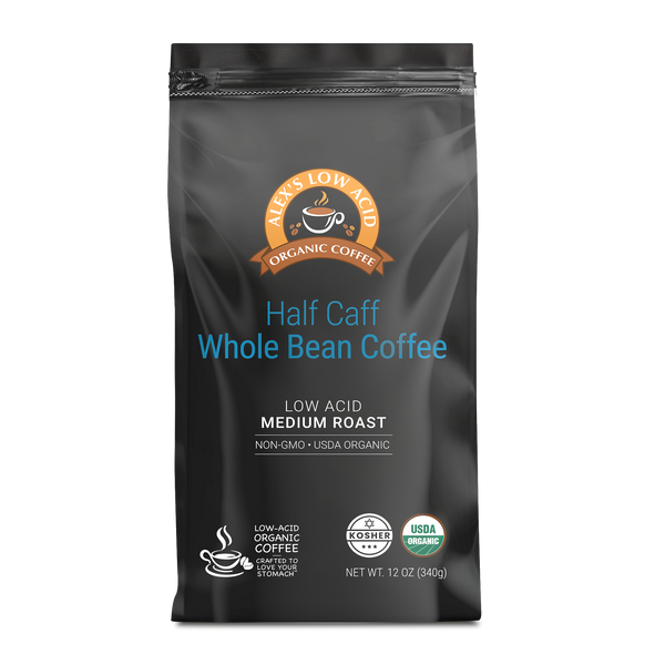 Alex's Low-Acid Organic Coffee™ - Half Caff Whole Bean (12oz)