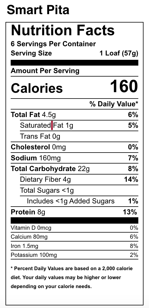 Toufayan Bakeries Low Carb Pita Bread