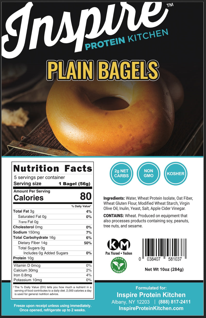 Inspire Protein Kitchen Bagels – 2 Net Carbs, 80 Calories, Guilt-Free, 10oz (284g)