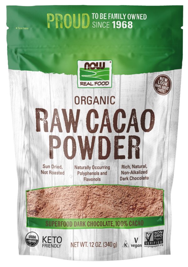 NOW Cacao Powder, Raw, Organic 12 oz