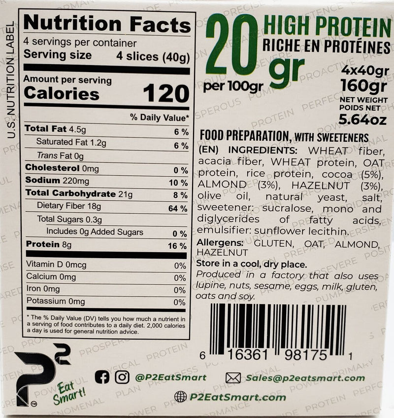 P2 Eat Smart High Protein/High Fiber Toned Toast 160 grams (5.64oz)