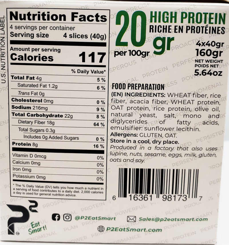 P2 Eat Smart High Protein/High Fiber Toned Toast 160 grams (5.64oz)