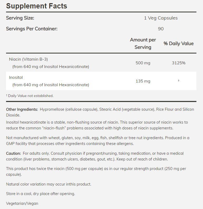 NOW Niacin, 500 mg, Double Strength, Flush-Free