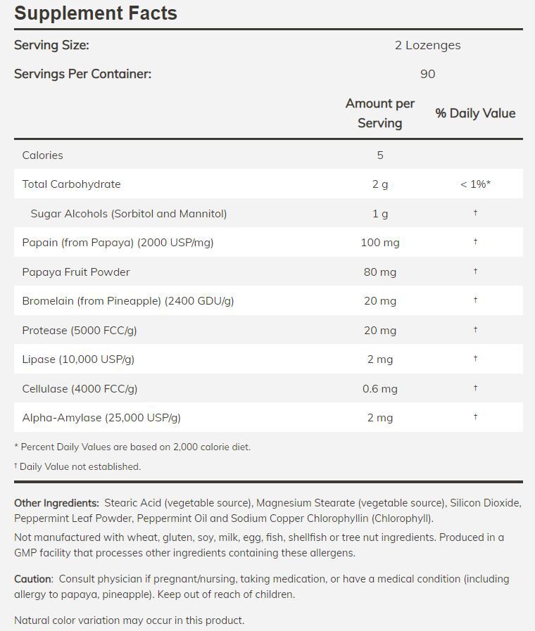 NOW Papaya Enzyme 180 lozenges 
