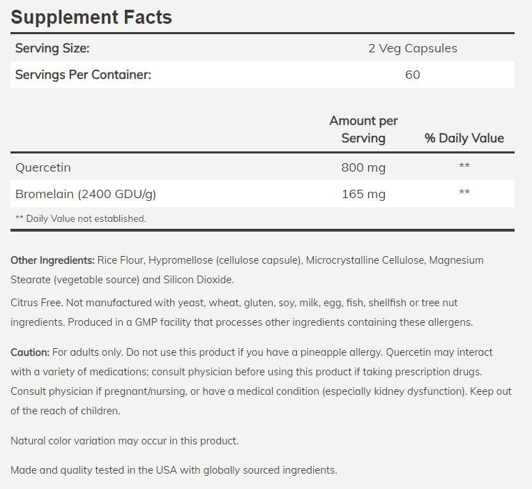 NOW Quercetin with Bromelain 120 veg capsules 