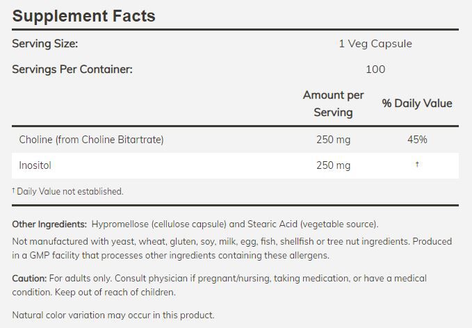 NOW Choline & Inositol 100 capsules 