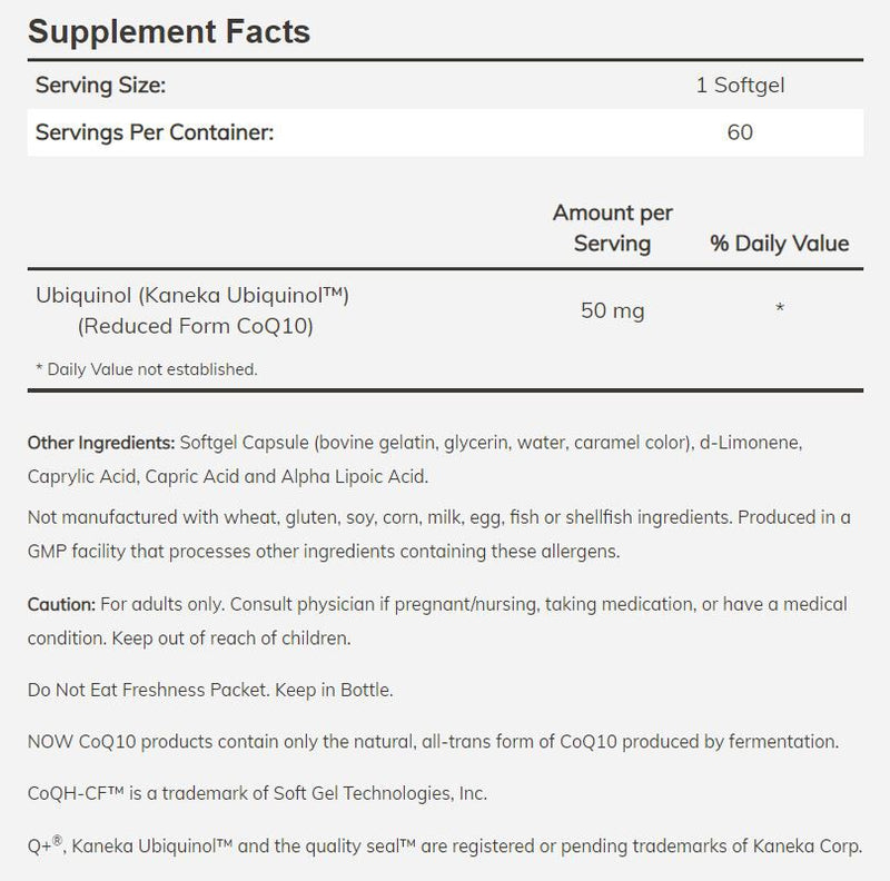 NOW Ubiquinol CoQH-CF 60 softgels 