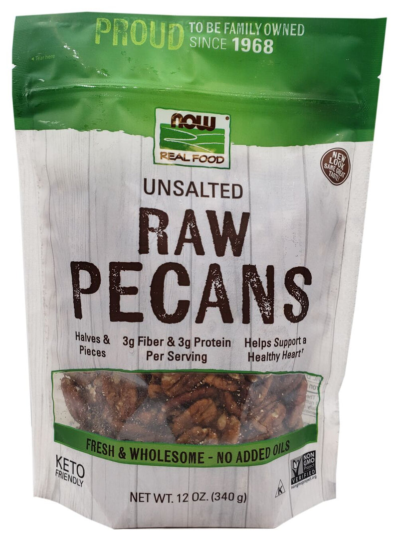 NOW Pecans, Raw Halves and Pieces, Unsalted 12 oz 