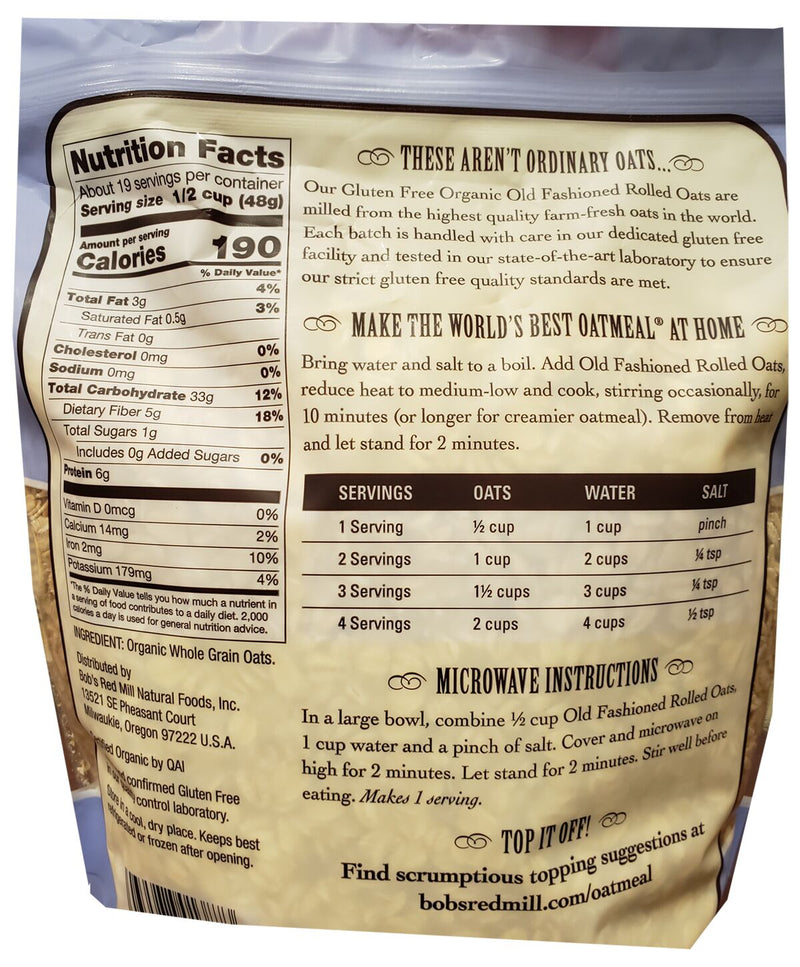 Bob's Red Mill Gluten Free Old Fashioned Rolled Oats, Organic 32 oz. 