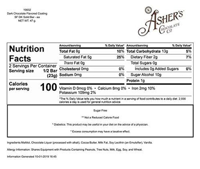 Asher's Chocolates Sugar Free Candy Bars