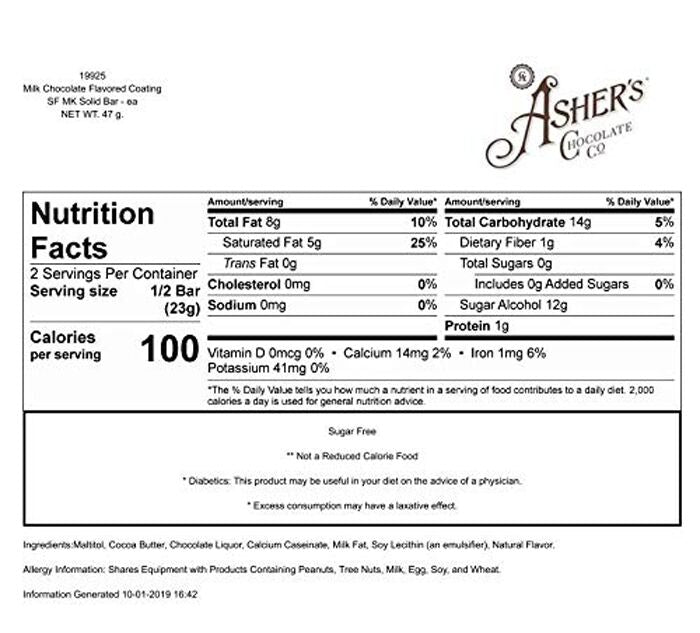 Asher's Chocolates Sugar Free Candy Bars