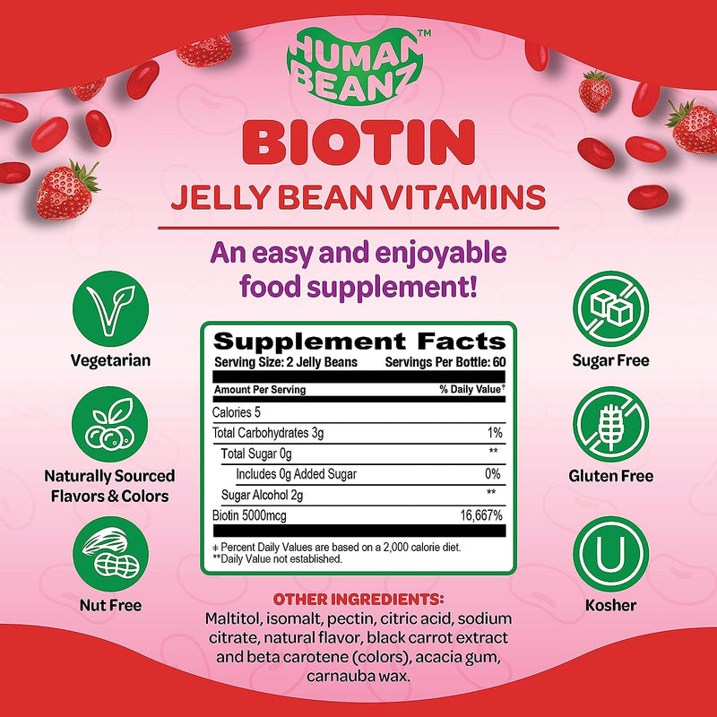 Extra Strength Sugar-Free Biotin Jellybean Gummy Vitamins by Human Beanz