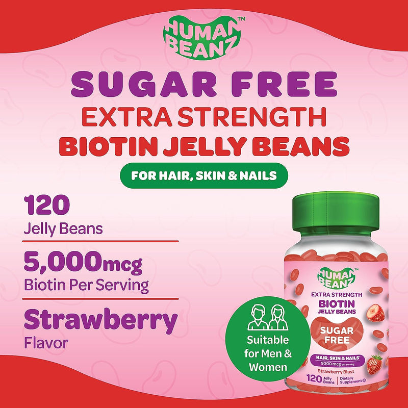 Extra Strength Sugar-Free Biotin Jellybean Gummy Vitamins by Human Beanz