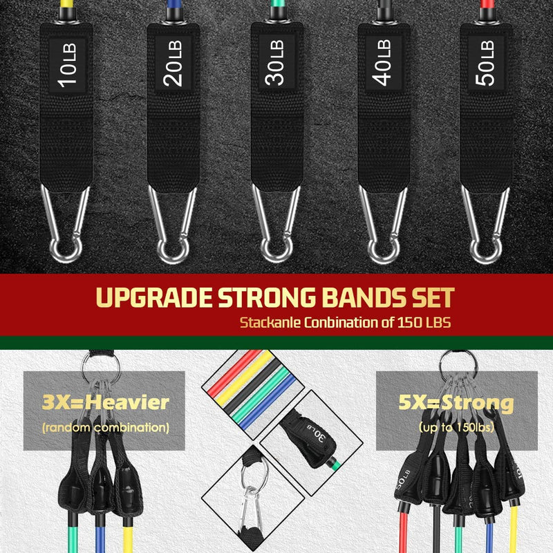 Netrition Resistance Band Set with Door Anchor, Ankle Strap, Exercise Chart, and Carrying Case