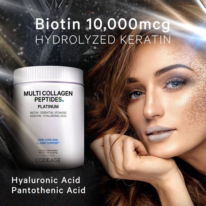 Multi Collagen Peptides Powder with Biotin Keratin Hyaluronic Acid for Hair Skin Nails & Joints by Codeage 