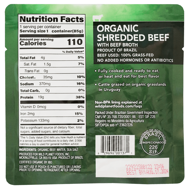 Wild Planet Organic Shredded Beef with Beef Broth