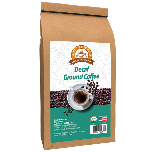 Alex's Low Acid Organic Coffee™ - Decaf Fresh Ground (5lbs)