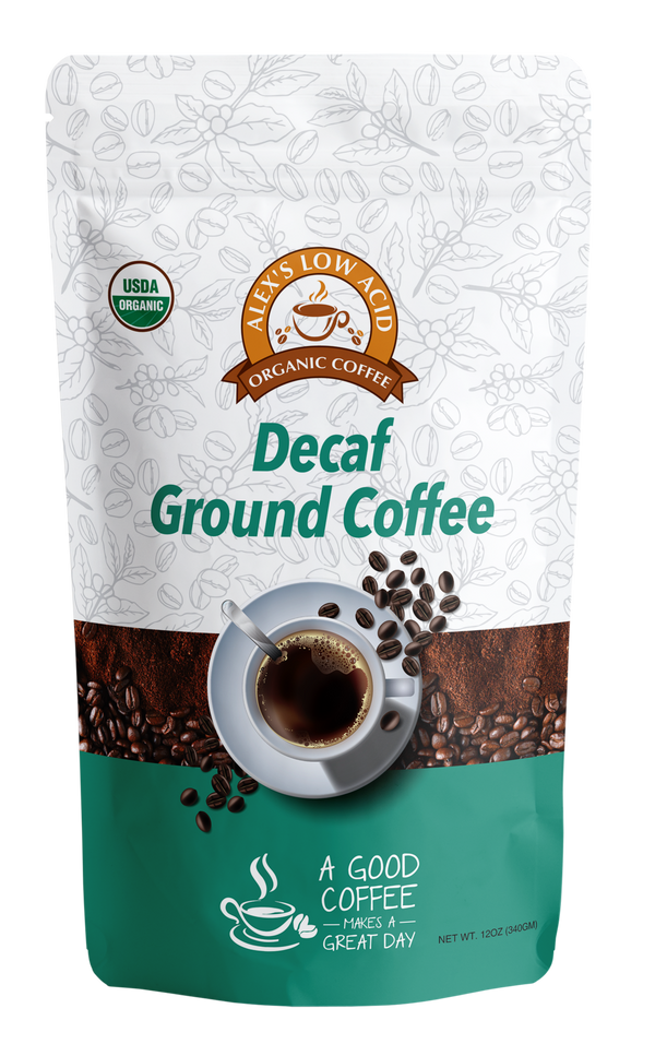 Alex's Low Acid Organic Coffee™ - Decaf Fresh Ground (12oz)