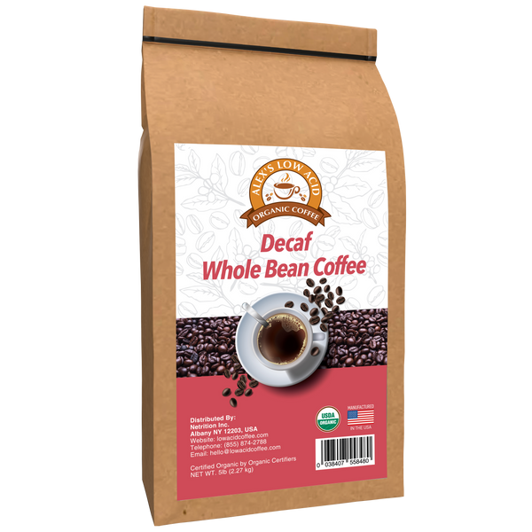 Alex's Low Acid Organic Coffee™ - Decaf Whole Bean (5lbs)