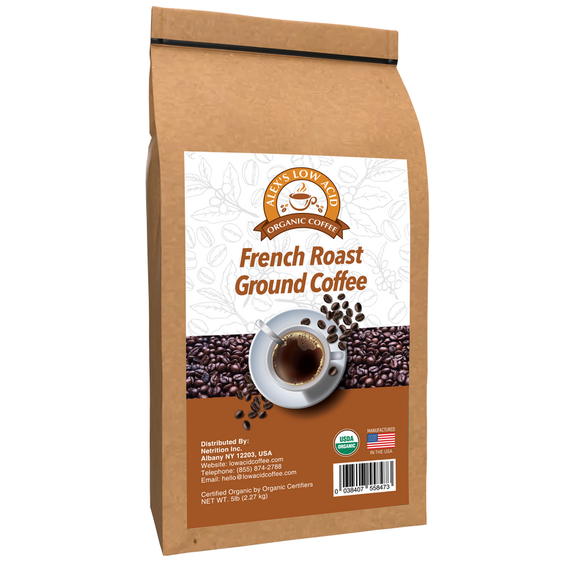 Alex's Low Acid Organic Coffee™ - French Roast Fresh Ground (5lbs)