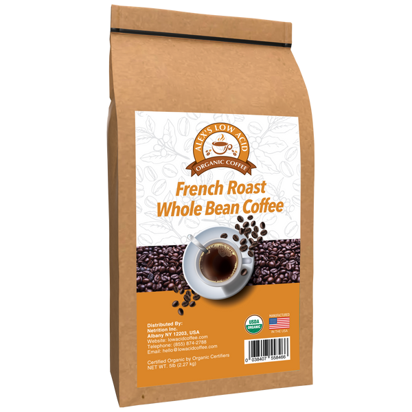 Alex's Low Acid Organic Coffee™ - French Roast Whole Bean (5lbs)