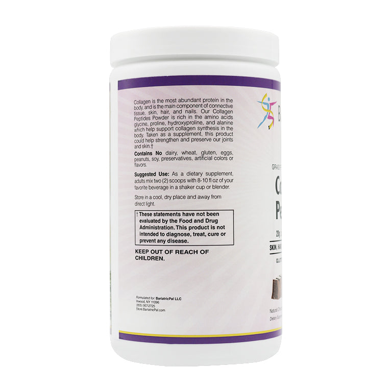 Collagen Peptides Powder (Hydrolyzed Type 1 & 3, Grass Fed) Skin, Hair, Nail & Joint Support by BariatricPal - Chocolate