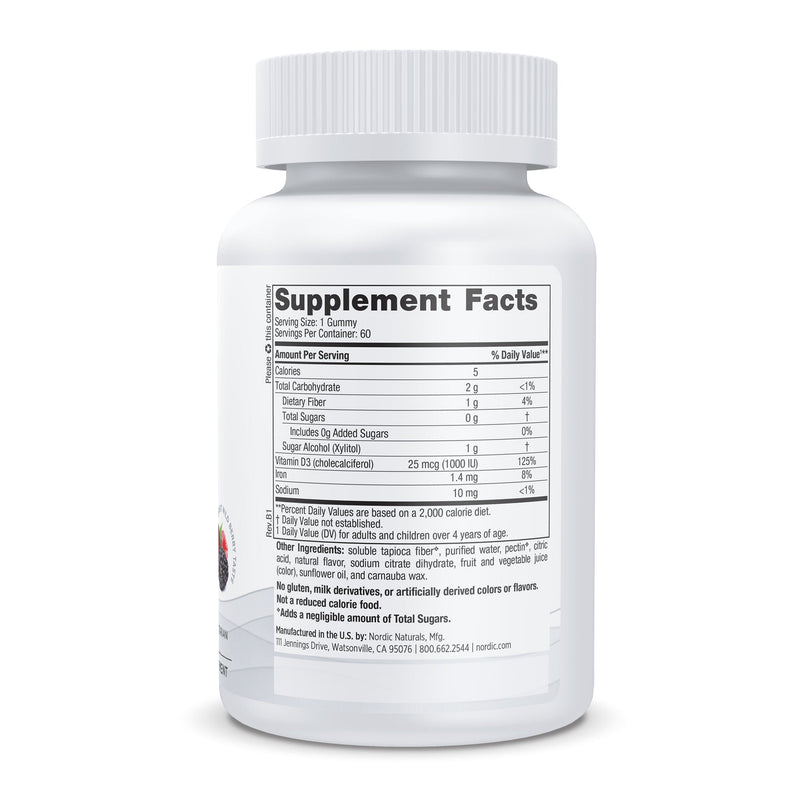 Nordic Naturals Zero Sugar Vitamin D3 Gummies (1,000 IU), Wild Berry, 60 Gummies