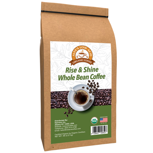 Alex's Low Acid Organic Coffee™ - Rise and Shine Whole Bean (5lbs)