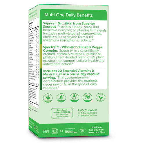 Multivitamin One Daily Vegan & Kosher Capsules by Zahler