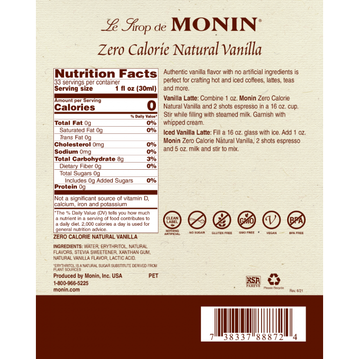 Monin Zero Calorie Natural Flavoring